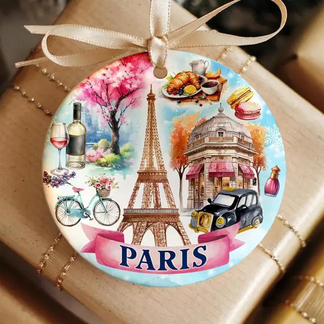 Alt view image 5 of 7 - Paris Christmas Ornament 2026 Eiffel Tower, Macarons, Croissants & Parisian Café Scene Ceramic Travel Souvenir Keepsake, French Holiday Tree Decoration & European Gift