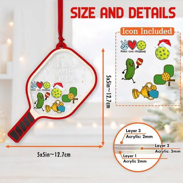 Alt view image 3 of 7 - Pickleball Christmas Ornament - Gift for Pickleball Lovers - Shaker Acrylic Ornament - Ideal Christmas Tree Decor for Sport Fan - Unique Gifts Shaking for Men, Women - 2025 X-mas Home Decor