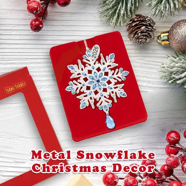Alt view image 5 of 7 - 2026 Metal Snowflake Christmas Tree Ornament Decorations 5" with Blue Crystals & Christmas 2026 Dated Engraved for Winter Xmas Tree Snowflake Keepsake Gifts Holiday Decor