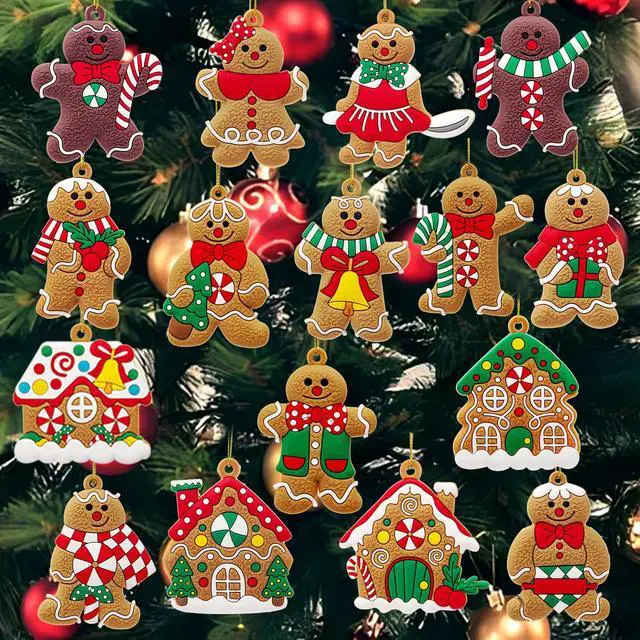 Main image of 16 PCS Gingerbread Man Ornaments for Christmas Tree, Gingerbreads House Ornament, Christmas Tree Hanging Party Decor for Xmas Home Kitchen Holiday Decor