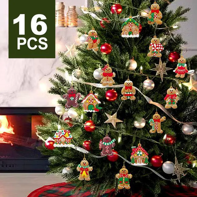 Alt view image 2 of 7 - 16 PCS Gingerbread Man Ornaments for Christmas Tree, Gingerbreads House Ornament, Christmas Tree Hanging Party Decor for Xmas Home Kitchen Holiday Decor
