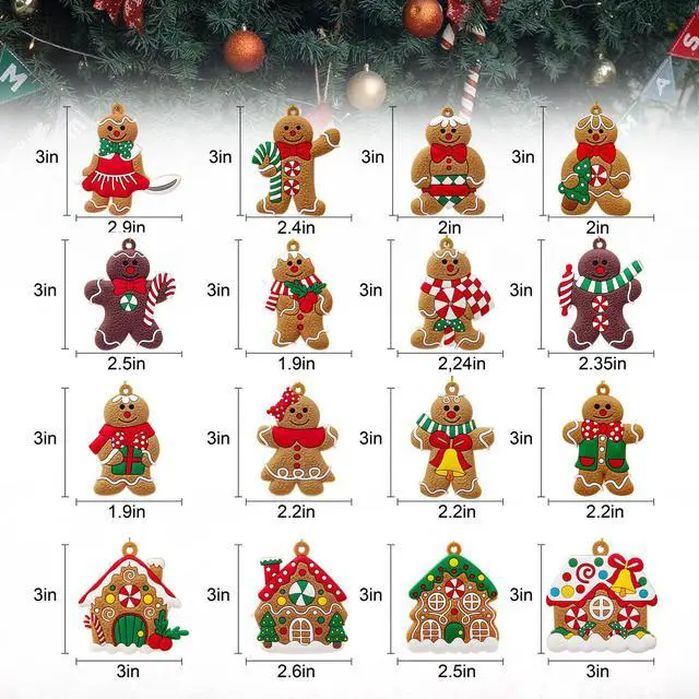 Alt view image 3 of 7 - 16 PCS Gingerbread Man Ornaments for Christmas Tree, Gingerbreads House Ornament, Christmas Tree Hanging Party Decor for Xmas Home Kitchen Holiday Decor