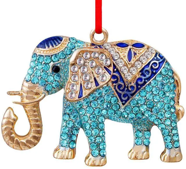 Main image of Elephant Christmas Ornament - Metal Teal Ornament for Christmas Tree Friendship Sisterhood Elephant Ornaments for Women Kids Home Decorations Hanging Gifts