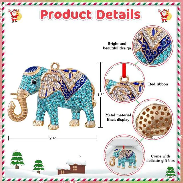 Alt view image 4 of 7 - Elephant Christmas Ornament - Metal Teal Ornament for Christmas Tree Friendship Sisterhood Elephant Ornaments for Women Kids Home Decorations Hanging Gifts