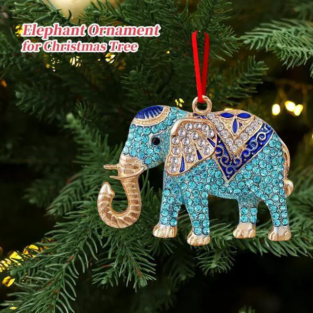 Alt view image 7 of 7 - Elephant Christmas Ornament - Metal Teal Ornament for Christmas Tree Friendship Sisterhood Elephant Ornaments for Women Kids Home Decorations Hanging Gifts