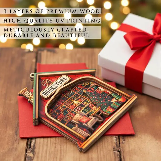 Alt view image 2 of 6 - Book Ornaments for Christmas Tree, Cozy 3D Layered Wooden Bookstore Ornament, Book Ornament for Readers, Bookish, for Women, Gifts for Book Lovers, Book Accessories for Book Nerds