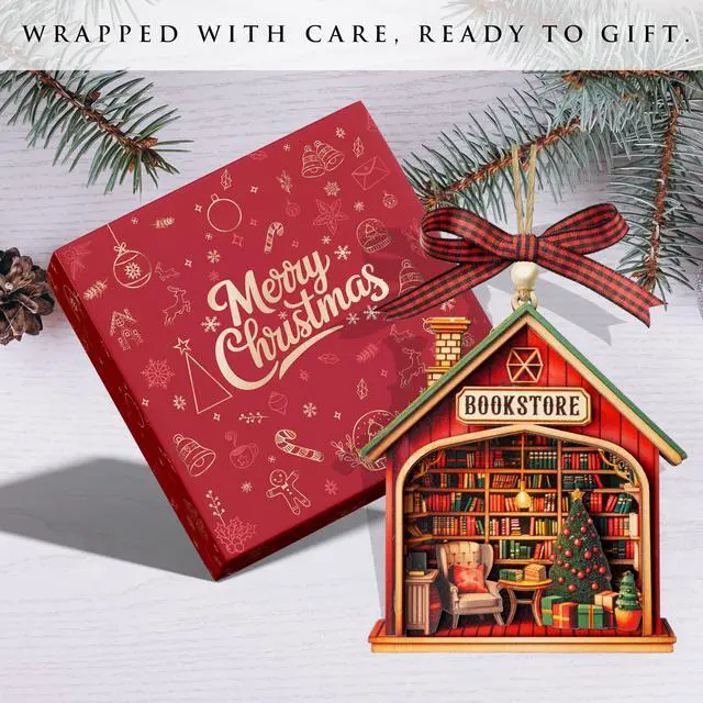 Alt view image 3 of 6 - Book Ornaments for Christmas Tree, Cozy 3D Layered Wooden Bookstore Ornament, Book Ornament for Readers, Bookish, for Women, Gifts for Book Lovers, Book Accessories for Book Nerds