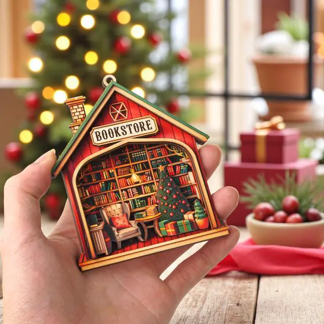 Alt view image 4 of 6 - Book Ornaments for Christmas Tree, Cozy 3D Layered Wooden Bookstore Ornament, Book Ornament for Readers, Bookish, for Women, Gifts for Book Lovers, Book Accessories for Book Nerds