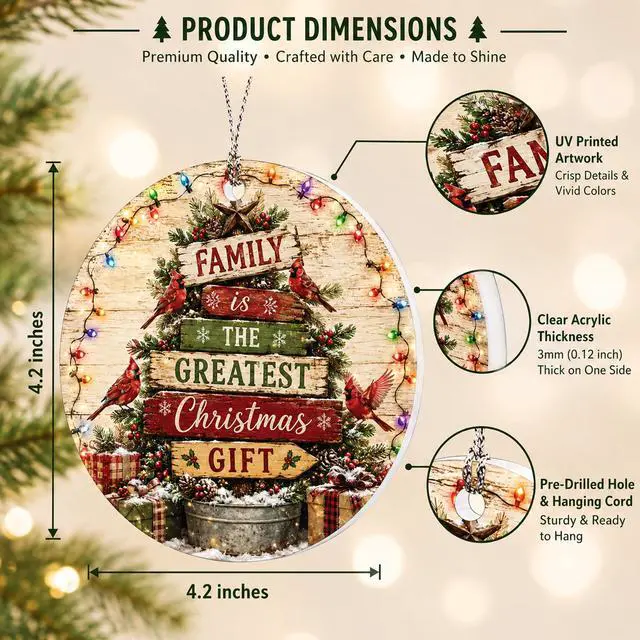 Alt view image 2 of 7 - Family Ornament, Family Christmas Ornaments 2026, Acrylic Christmas Tree Hanging Ornament, Heartwarming Holiday Keepsake for Parents Grandparents and Loved Ones, for Women, Men