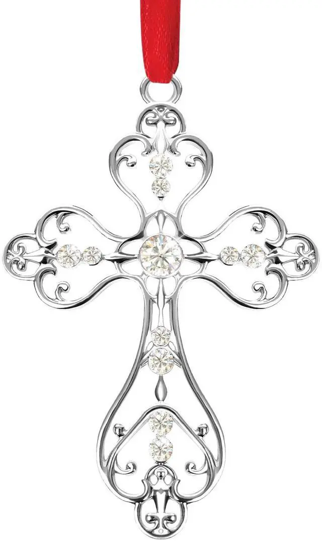 Main image of Christmas Christian Cross Ornaments for Christmas Tree Hanging Decorations 2025, First Communion Gifts, Metal Religious Christian Gifts for Women, Men (Silver with Gift Box)
