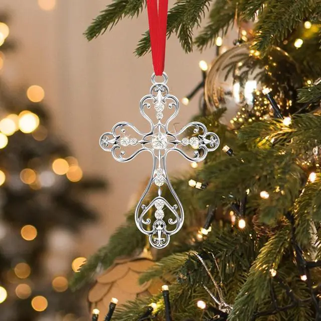Alt view image 7 of 7 - Christmas Christian Cross Ornaments for Christmas Tree Hanging Decorations 2025, First Communion Gifts, Metal Religious Christian Gifts for Women, Men (Silver with Gift Box)