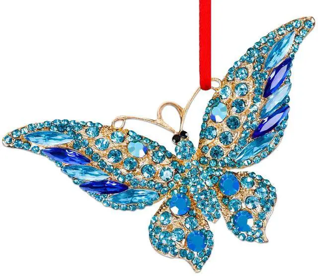 Main image of Butterfly Christmas Ornaments 2026 - Metal Blue Butterfly | Christmas Tree Decorations Butterflies Hanging Ornament Xmas Gifts for Sisters Girls Mom Grandma Women Friends Bestie BFF