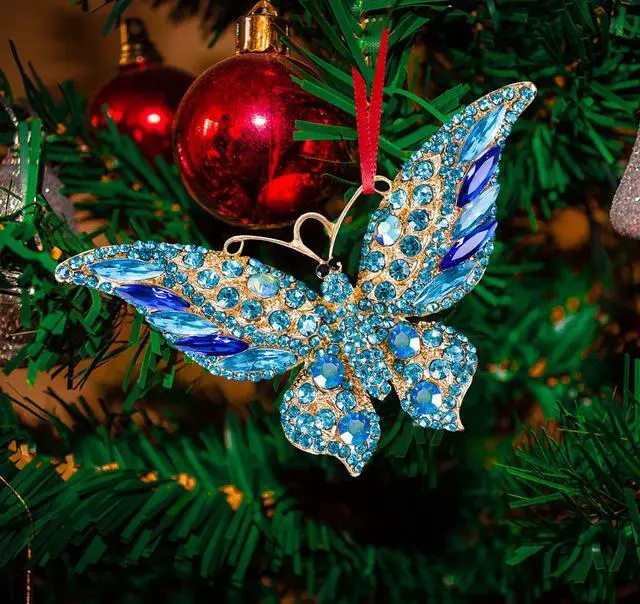 Alt view image 5 of 7 - Butterfly Christmas Ornaments 2026 - Metal Blue Butterfly | Christmas Tree Decorations Butterflies Hanging Ornament Xmas Gifts for Sisters Girls Mom Grandma Women Friends Bestie BFF