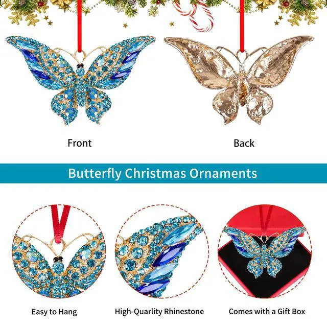 Alt view image 6 of 7 - Butterfly Christmas Ornaments 2026 - Metal Blue Butterfly | Christmas Tree Decorations Butterflies Hanging Ornament Xmas Gifts for Sisters Girls Mom Grandma Women Friends Bestie BFF