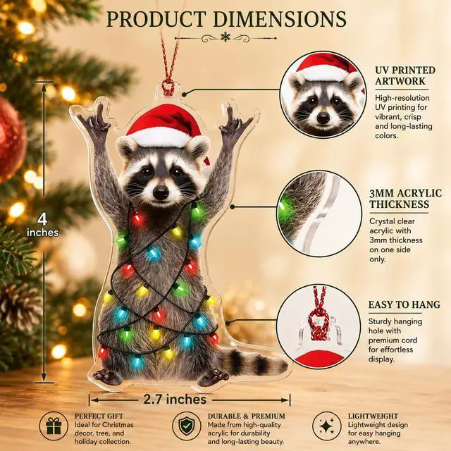 Alt view image 3 of 7 - Funny Christmas Ornaments, Racoon Christmas Ornament, Christmas Ornaments 2026, Raccoon Gifts for Women Animal Lovers, Animal Gifts for Friends, Coworker, Raccoon Ornament Christmas Decorations