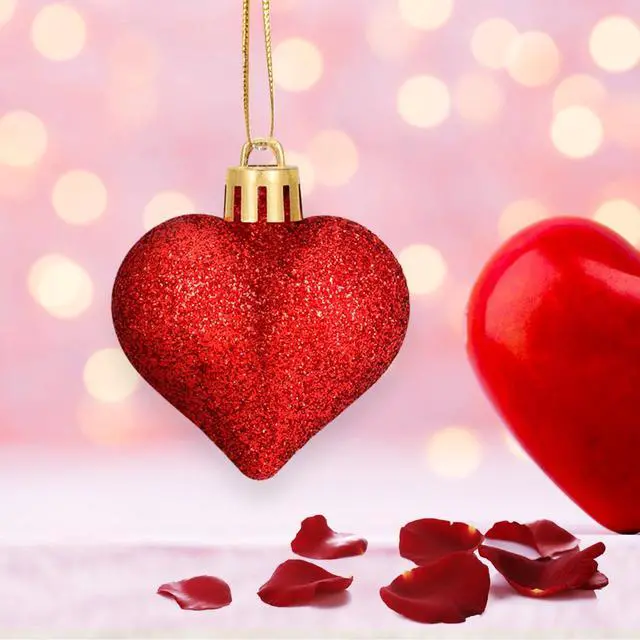 Alt view image 6 of 7 - 24 Pcs Valentine's Day Heart Ornaments Mini Heart Shaped Valentines Decor | Heart Hanging Ornaments Bulk 3 Assort Styles for Christmas Tree Wedding Anniversary Birthday Party Decorations Red