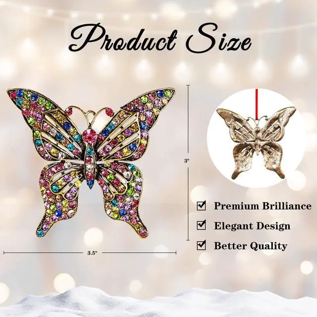 Alt view image 7 of 7 - Butterfly Gift for Women - Colorful Christmas Ornaments Metal Beauty Girly Monarch Ornament for Christmas Tree Decorations Unique Keepsake Gifts for Girls Kids Sister