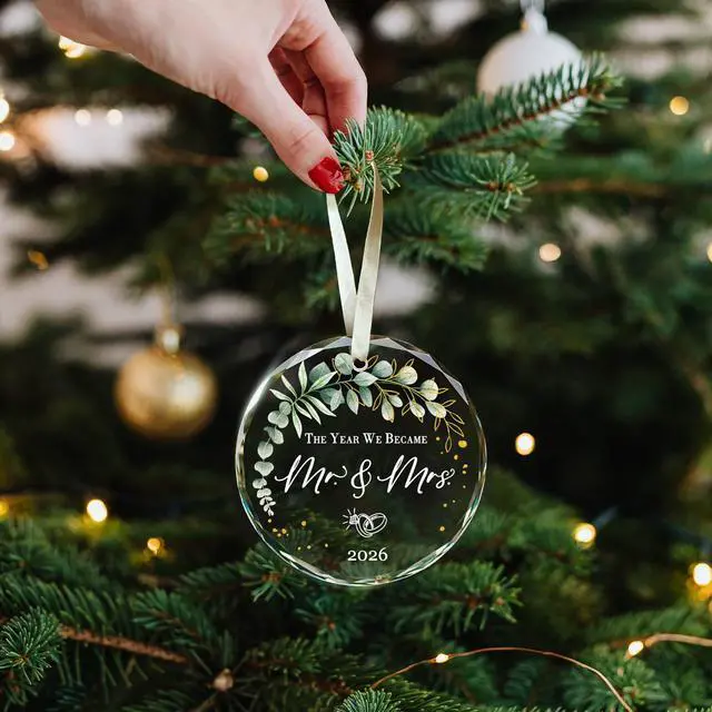 Alt view image 6 of 6 - Wedding Gift for Couples 2026 Bridal Shower Gift for Married Newlywed | Mr and Mrs Gifts,Future Bridal Shower Gift -ldeas for Married Newlywed -Glass 1st First Christmas Married Ornament 2026