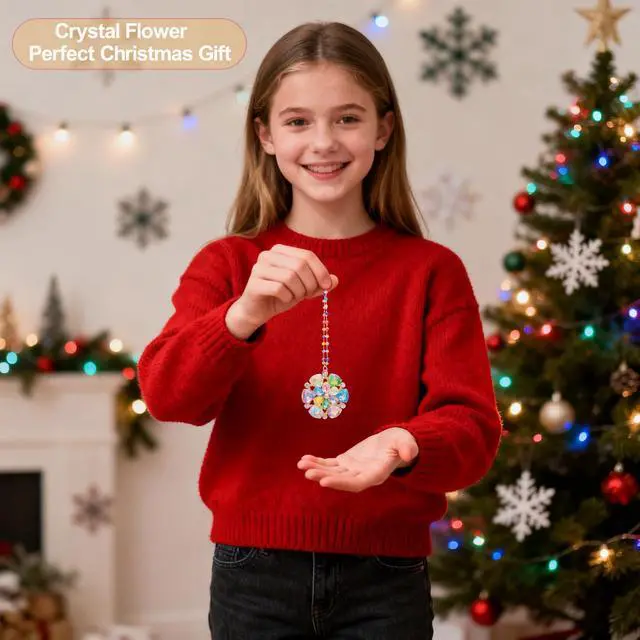 Alt view image 4 of 5 - Crystal Flower Christmas Ornaments, Glitter Cute Hanging Decorations for Xmas Tree Decor Gift for Women Girls Kids Mom (Flower)