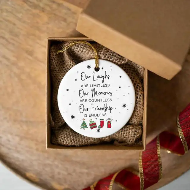 Alt view image 5 of 7 - Friend Christmas Ornament Ceramic Double Sided Best Friend Ornament for Women, Friendship Gift for Female, Sister, Coworker, Tree Decoration Keepsake, Idea for Her