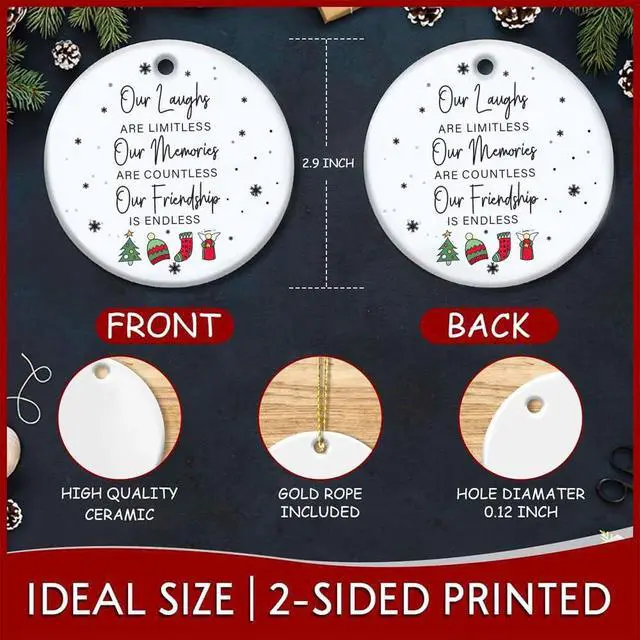Alt view image 7 of 7 - Friend Christmas Ornament Ceramic Double Sided Best Friend Ornament for Women, Friendship Gift for Female, Sister, Coworker, Tree Decoration Keepsake, Idea for Her