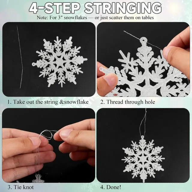 Alt view image 5 of 7 - Glitter Snowflake Ornaments for Christmas Tree Decorations White | 36pcs, plastic, various sizes, shatterproof, for indoor winter wonderland, Christmas party decoration