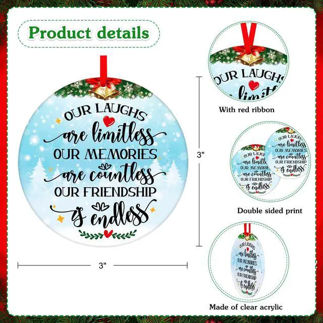 Alt view image 7 of 7 - Our Friendship is Endless Christmas Ornaments Friend Gifts for Women, Best Friend Ornaments for Christmas Tree Decorations Friendship Gifts for Friends Female Women