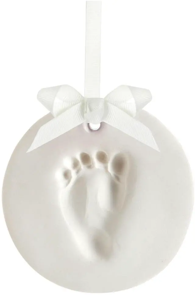 Main image of DIY Baby Handprint Ornament Kit, No Mess Keepsake, White | Footprint or Handprint Keepsake Impression, Hanging Nursery Decor, Babys First Christmas Gift