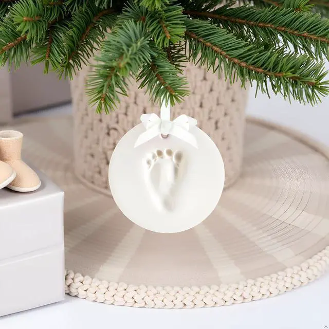 Alt view image 7 of 7 - DIY Baby Handprint Ornament Kit, No Mess Keepsake, White | Footprint or Handprint Keepsake Impression, Hanging Nursery Decor, Babys First Christmas Gift