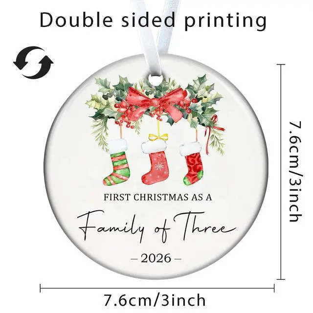 Alt view image 2 of 7 - Christmas Ornaments Baby First Christmas Ornaments 2026 Girls Boys | Personalized Our First Xmas As A Family of Three Ornament New Parents Gifts for Couples,Mom,Dad,Newborn Xmas Tree Decorations