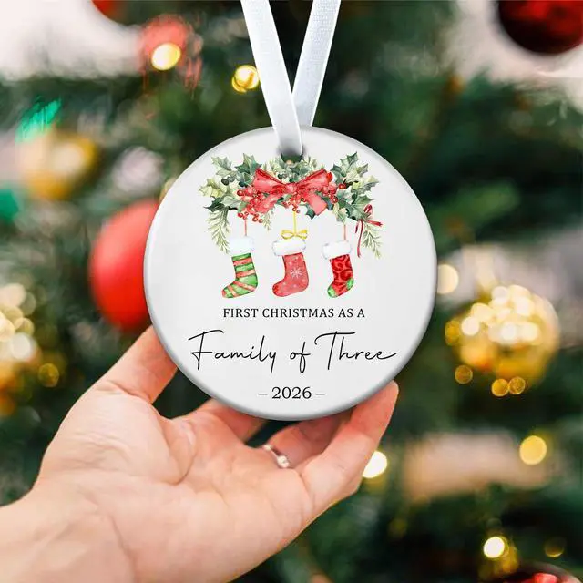 Alt view image 5 of 7 - Christmas Ornaments Baby First Christmas Ornaments 2026 Girls Boys | Personalized Our First Xmas As A Family of Three Ornament New Parents Gifts for Couples,Mom,Dad,Newborn Xmas Tree Decorations