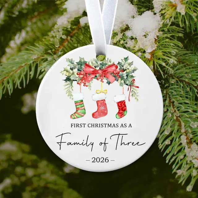 Alt view image 4 of 7 - Christmas Ornaments Baby First Christmas Ornaments 2026 Girls Boys | Personalized Our First Xmas As A Family of Three Ornament New Parents Gifts for Couples,Mom,Dad,Newborn Xmas Tree Decorations