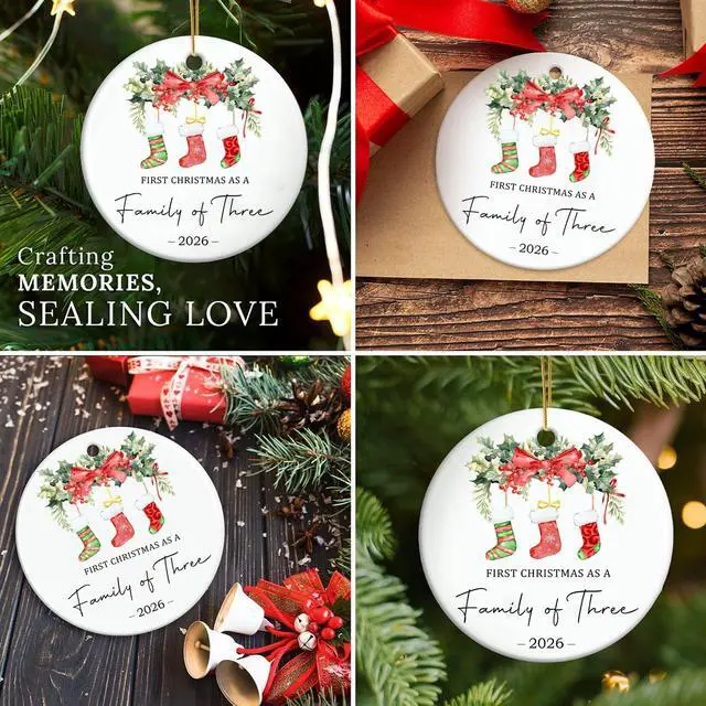 Alt view image 7 of 7 - Christmas Ornaments Baby First Christmas Ornaments 2026 Girls Boys | Personalized Our First Xmas As A Family of Three Ornament New Parents Gifts for Couples,Mom,Dad,Newborn Xmas Tree Decorations
