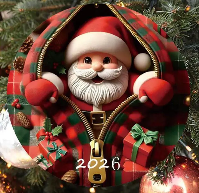 Main image of Christmas Tree Fun Santa Claus Decorations,2026 Christmas Ornaments Painted Glass Style, Unique Acrylic Hanging Decorations