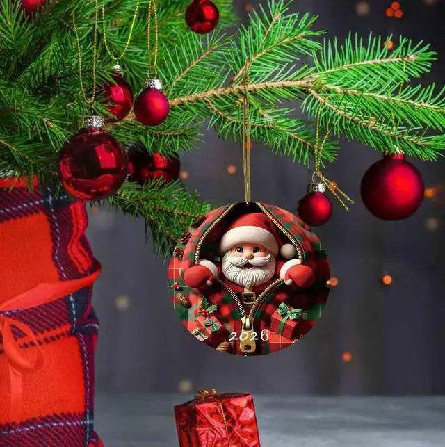 Alt view image 2 of 7 - Christmas Tree Fun Santa Claus Decorations,2026 Christmas Ornaments Painted Glass Style, Unique Acrylic Hanging Decorations