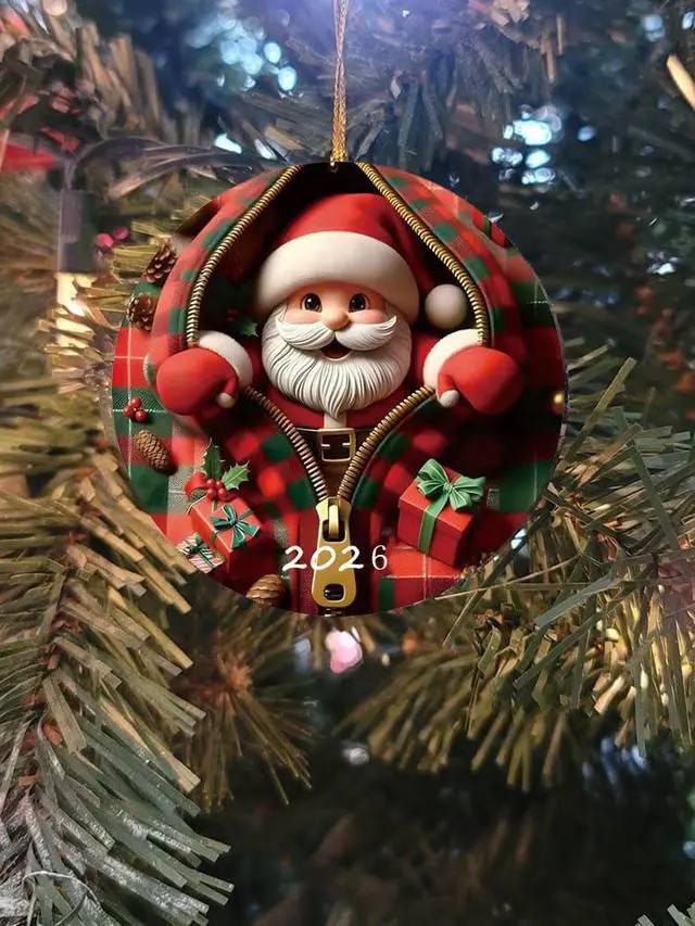 Alt view image 3 of 7 - Christmas Tree Fun Santa Claus Decorations,2026 Christmas Ornaments Painted Glass Style, Unique Acrylic Hanging Decorations