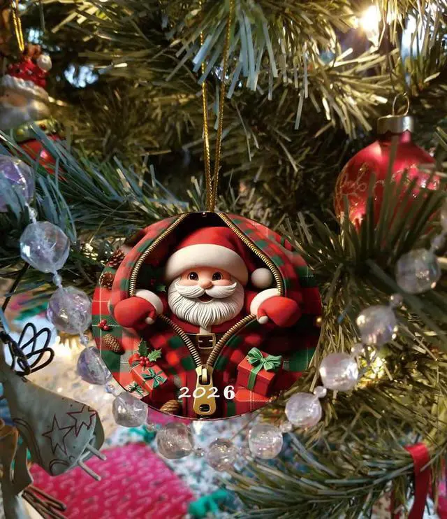 Alt view image 4 of 7 - Christmas Tree Fun Santa Claus Decorations,2026 Christmas Ornaments Painted Glass Style, Unique Acrylic Hanging Decorations