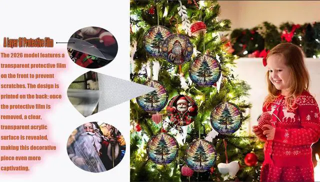Alt view image 5 of 7 - Christmas Tree Fun Santa Claus Decorations,2026 Christmas Ornaments Painted Glass Style, Unique Acrylic Hanging Decorations