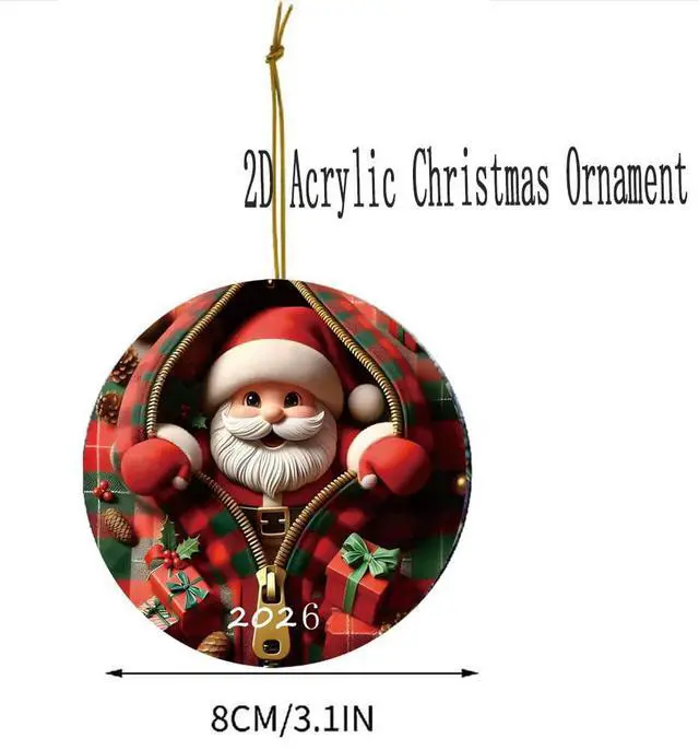 Alt view image 6 of 7 - Christmas Tree Fun Santa Claus Decorations,2026 Christmas Ornaments Painted Glass Style, Unique Acrylic Hanging Decorations