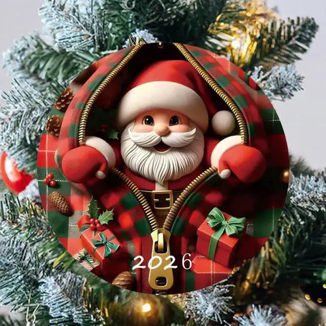 Alt view image 7 of 7 - Christmas Tree Fun Santa Claus Decorations,2026 Christmas Ornaments Painted Glass Style, Unique Acrylic Hanging Decorations