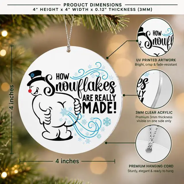 Alt view image 3 of 7 - Christmas Ornaments 2026, Snowman Ornament, Funny Christmas Ornaments | Funny Ornament for Adults, Hilarious Holiday Decoration for Friends, Gag Gift Idea, Unique Winter Humor Decor, How snowflakes