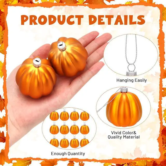 Alt view image 2 of 7 - 12 Pcs Orange Pumpkin Ornaments, Fall Mini Pumpkins Hanging Ball | Pumpkin Small Tree Decorations, Thanksgiving Harvest Home Halloween Party