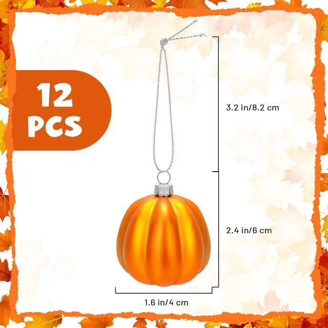 Alt view image 6 of 7 - 12 Pcs Orange Pumpkin Ornaments, Fall Mini Pumpkins Hanging Ball | Pumpkin Small Tree Decorations, Thanksgiving Harvest Home Halloween Party