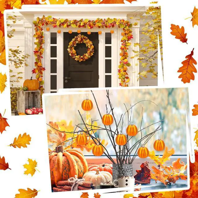 Alt view image 3 of 7 - 12 Pcs Orange Pumpkin Ornaments, Fall Mini Pumpkins Hanging Ball | Pumpkin Small Tree Decorations, Thanksgiving Harvest Home Halloween Party