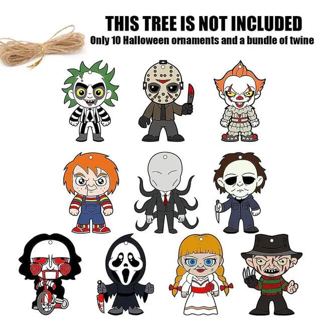 Alt view image 2 of 7 - Halloween Horror Movie Ornaments Wooden Decor for Small Tree 10PCS | Spooky Horror Halloween Decor, UV Printed Wood Ornaments, for Christmas Party & Movie Night, Horror Character Gifts for Fans