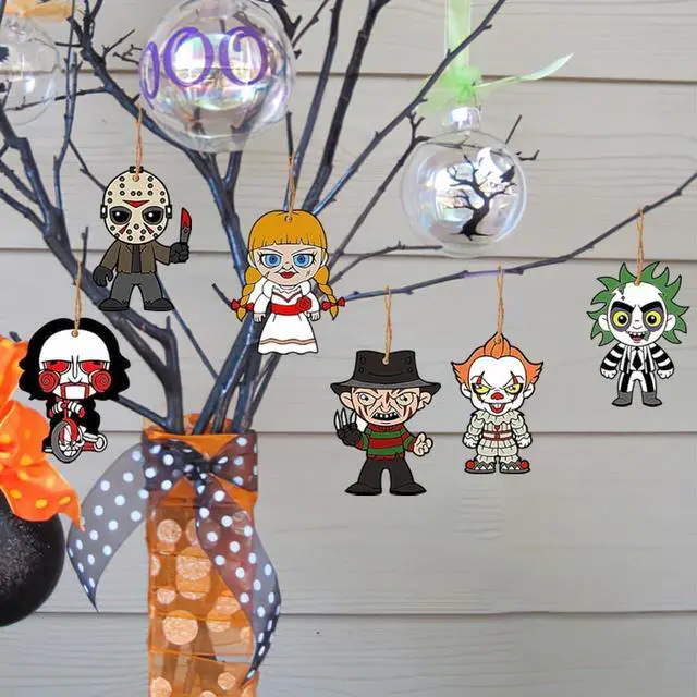 Alt view image 3 of 7 - Halloween Horror Movie Ornaments Wooden Decor for Small Tree 10PCS | Spooky Horror Halloween Decor, UV Printed Wood Ornaments, for Christmas Party & Movie Night, Horror Character Gifts for Fans