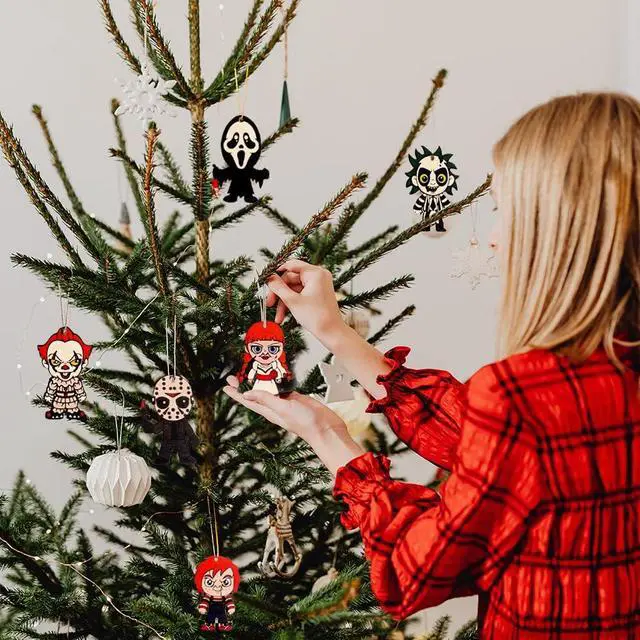 Alt view image 5 of 7 - Halloween Horror Movie Ornaments Wooden Decor for Small Tree 10PCS | Spooky Horror Halloween Decor, UV Printed Wood Ornaments, for Christmas Party & Movie Night, Horror Character Gifts for Fans