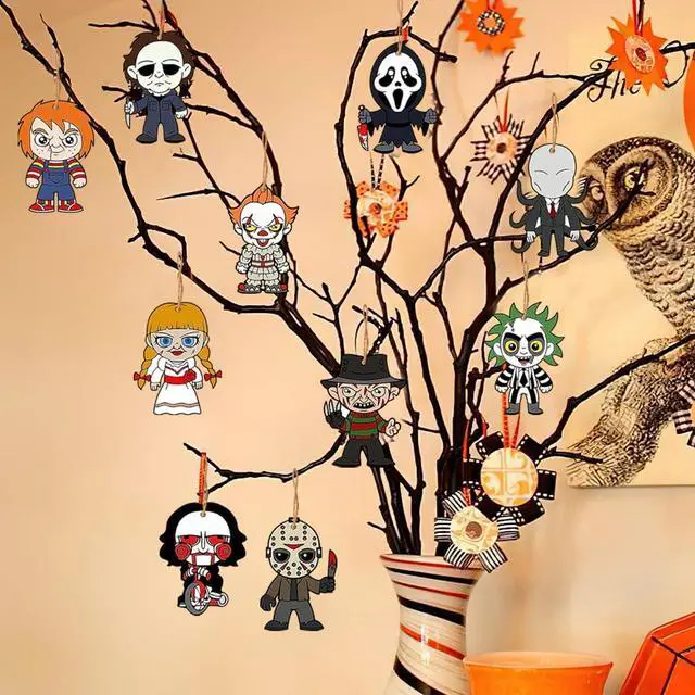 Alt view image 4 of 7 - Halloween Horror Movie Ornaments Wooden Decor for Small Tree 10PCS | Spooky Horror Halloween Decor, UV Printed Wood Ornaments, for Christmas Party & Movie Night, Horror Character Gifts for Fans
