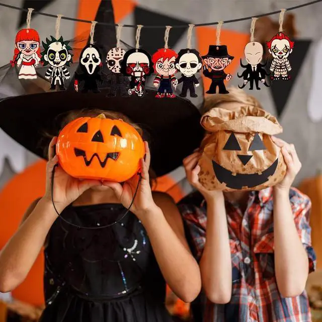Alt view image 6 of 7 - Halloween Horror Movie Ornaments Wooden Decor for Small Tree 10PCS | Spooky Horror Halloween Decor, UV Printed Wood Ornaments, for Christmas Party & Movie Night, Horror Character Gifts for Fans