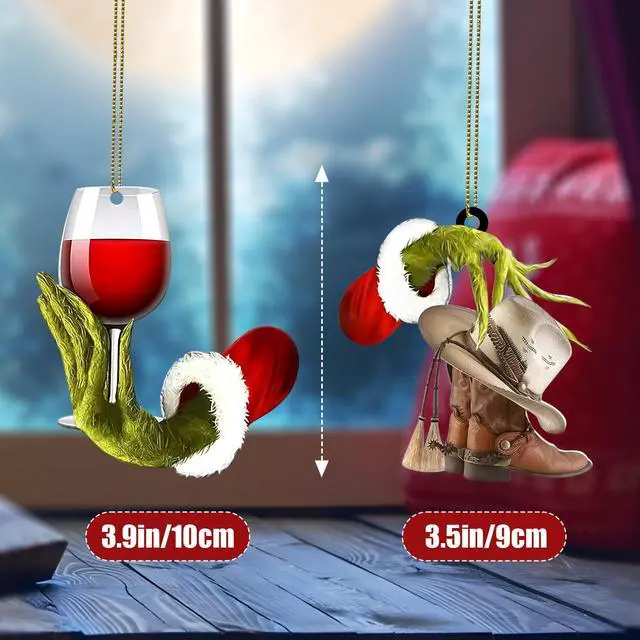 Alt view image 3 of 6 - Christmas Ornaments 2026 - Funny Wine Cup Green Hanging Decorations for Tree, 2D Acrylic Christmas Tree Pendants, Indoor Holiday Decor, Party Decorations, Unique for Wine Lovers